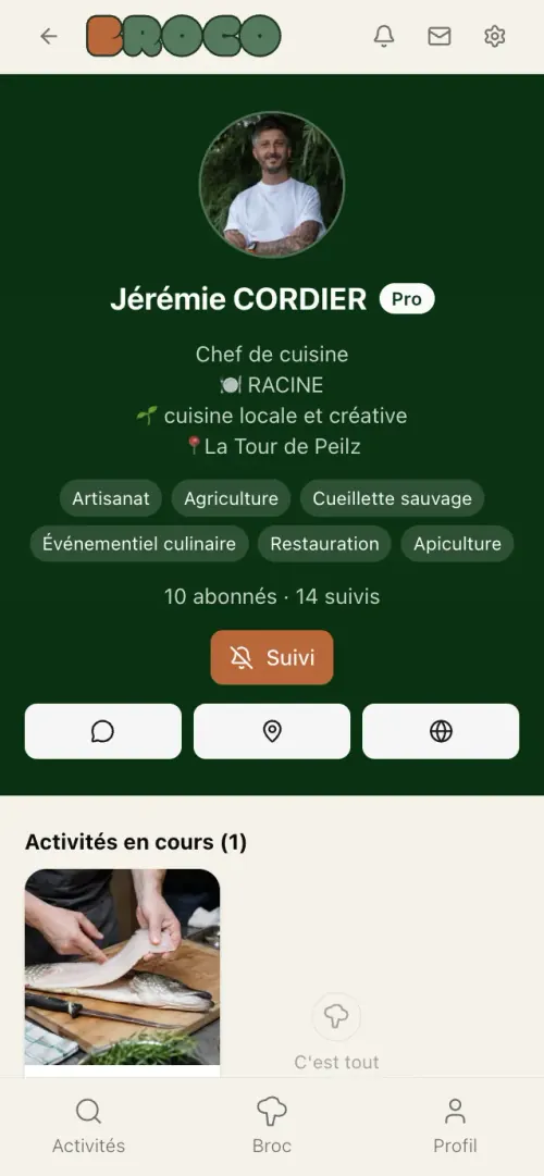 Profil professionnel sur BROCO