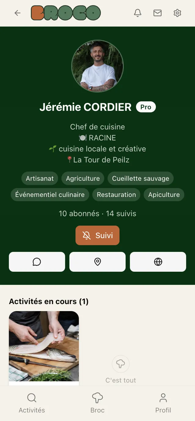Profil professionnel sur BROCO